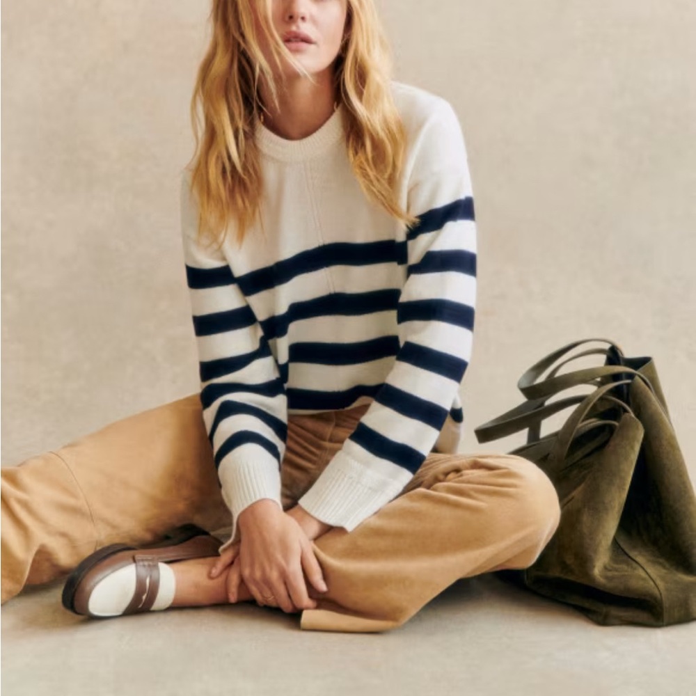Sezane Navy and White Striped Sweater